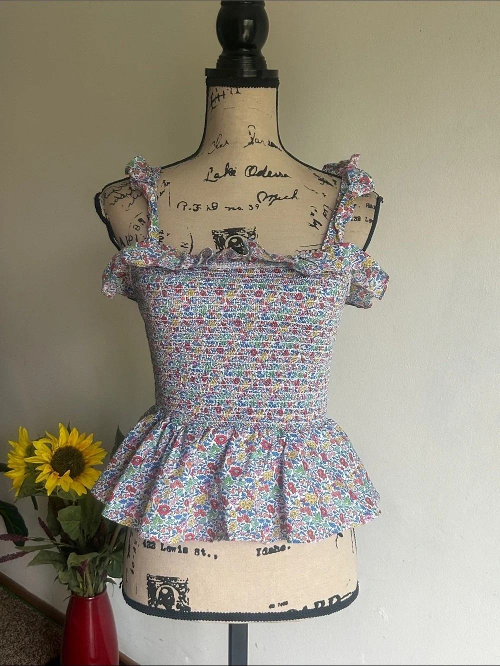 J. Crew Richmond Smocked Floral Peplum Ruffled Top Size XS